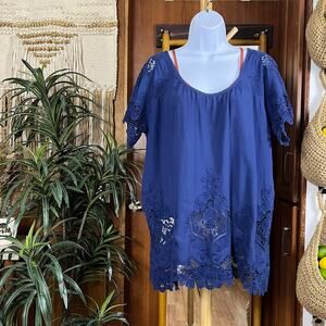 Vintage Y2K Victoria’s Secret Crochet Eyelet Top S | Blue Boho Romantic Resort